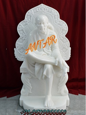 WHITE MARBLE SAI BABA STATUE ON THRONE